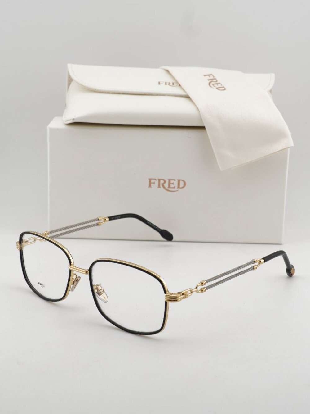 Fred FG50065U 001 Men Rectangle 56mm Eyeglasses - Gold / Black